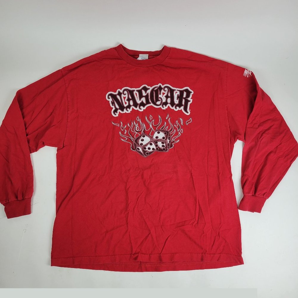 VTG NASCAR Racing Flaming Dice Red Long Sleeve Mens 2XL T SHIRT